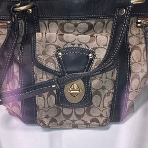 Coach Tan and Black Signature Shoulder Bag